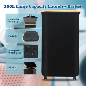 100L Giặt Giỏ Với Bánh Xe Ráp Giặt Hamper Lăn Giặt Giỏ Với Có Thể Tháo Rời Rửa Túi - Product Image 6