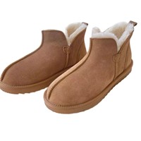 Nouvelles bottes de neige unisexes à tige courte pour l'automne/hiver, dessus en cuir de vache, doublure en fourrure artificielle, semelle épaisse antidérapante en tendon