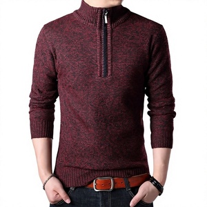 เสื้อสเวตเตอร์ไหมพรมอะคริลิกสำหรับผู้ชาย สีพื้น แขนยาว ซิป ¼  แบบสวม  หนา ใส่ได้ในฤดูใบไม้ร่วง ป้องกันขนร่วง - Product Image 4