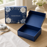 Boîte d'expédition pliable bleu marine personnalisée avec logo imprimé floral, vente en gros directe d'usine OEM