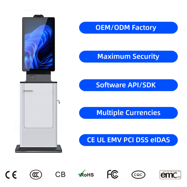 Touch Screen Hotel Check in Automatic Payment Kiosk Self Service Passport Scnaner Card Reader Printer Cash Acceptor Kiosk