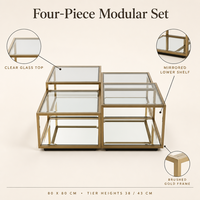 Ensemble de table basse modulaire en métal doré et verre, 4 pièces, étagère miroir, salon, fabrication OEM ODM