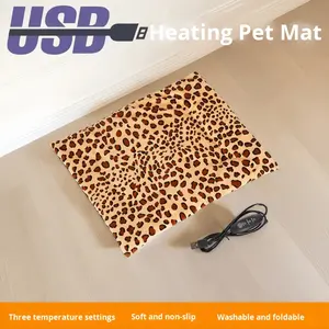 وسادة تدفئة للحيوانات الأليفة بمنفذ USB بنمط جلد الفهد مستطيلة الشكل للقطط والكلاب والجراء قابلة للغسل وقابلة للطي مع تعديل درجة الحرارة على ثلاثة مستويات - Product Image 5