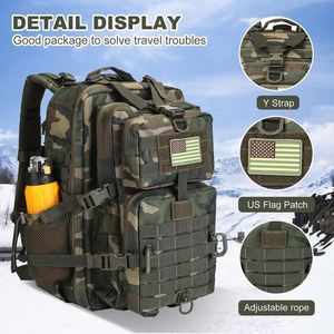 Sac à dos tactique d'assaut MOLLE 45L en denim unisexe avec porte-bouteille pour camping, idéal pour les voyages de 3 jours, avec patch drapeau USA et anneaux en D – Fabrication américaine - Product Image 4