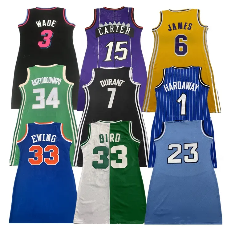 2023 2024 fábrica al por mayor Retro malla Wade 3 James 6 Antetokounmpo 34 Durant 7 Hardaway 1 Ewing 33 Sexy Vestido largo de mujer Jersey