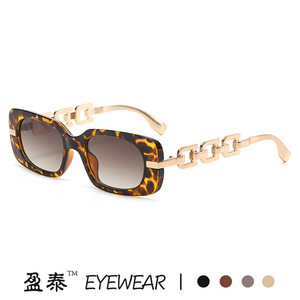 Yingtai Eyewear <b>Square</b> Chain <b>Sunglasses</b> Black Frame Gold Metal UV400 Women's Sun Glasses - Product Image 2