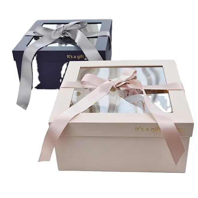 माताओं दिन उपहार बॉक्स रिबन डिजाइन शादी के उपहार के बक्से के साथ वर्तमान के लिए पारदर्शी खिड़की