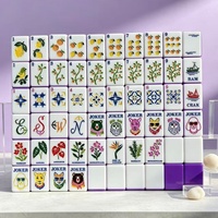Jeu de Mahjong Américain en Acrylique Multicolore à Motifs Botaniques, Écologique, avec Tuiles Classiques et Jokers Colorés pour la Maison