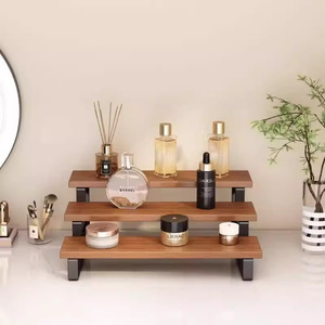 <b>Desktop</b> <b>Shelf</b> 3 Tier Wood Metal Frame Storage Rack For Perfume Cosmetics Makeup Organizer Rectangular Standing Type - Product Image 3