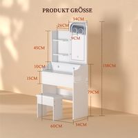 Chambre à coucher de style moderne avec une coiffeuse en bois blanc, miroir intelligent à interrupteur tactile avec 3 tiroirs, ensemble de miroirs de maquillage