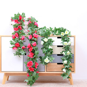 Guirnalda de seda colgante realista para artesanía Floral, tienda de seda de ratán Rosa Artificial, decoración de valla de pared de jardín para fiesta en casa - Product Image 1