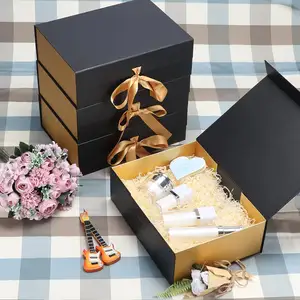 Großhandel Bestseller starre faltbare schwarze goldene Verpackung magnetische Schachteln klappbare Geschenkboxen mit Ihrem Logo