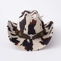 Chapeau de cowboy imprimé vache marron et blanc avec ceinture à clous Longhorn, idéal pour les fêtes Western et le Rodeo, pour adultes - Vente en gros