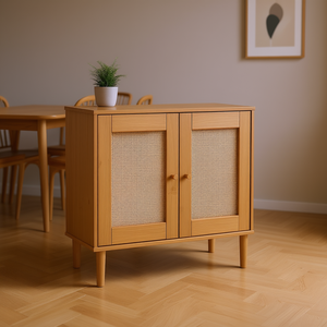 Credenza Senja in Legno Massello 31.5x13.8x31.5 Effetto Rattan Marrone Design Moderno Scandinavo - Product Image 2