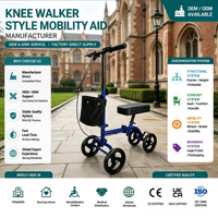 Perlengkapan Terapi Rehabilitasi Knee Walker dengan Tas Penyimpanan, Rangka Lipat, Desain Baja Ringan untuk Distributor Ortopedi