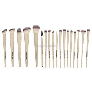 Juego de 18 <span class=keywords><strong>Brochas</strong></span> de Maquillaje Beige Personalizables de <span class=keywords><strong>Marca</strong></span> Propia con Mango de Aluminio y Pelo Sintético de Alta Calidad para Corrector y Brocha de Afeitar - Product Image 3