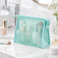 Nouvelle trousse de maquillage horizontale en PVC, rangement simple, résistante à l'eau, fermeture éclair, couleur unie, capacité moyenne