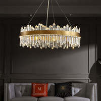 Lustre noir de décoration personnalisé moderne-Grandes lampes suspendues de salon en cristal Lustres de luxe en cristal d'or de grand plafond