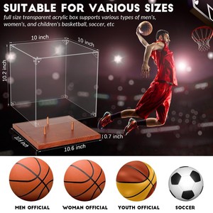 Vitrine de <span class=keywords><strong>basket</strong></span>-ball acrylique transparent 10 pleine grandeur Base <span class=keywords><strong>en</strong></span> bois massif Boîte de support de football protégée contre les UV Vitrine autographiée <span class=keywords><strong>NBA</strong></span> WNBA - Product Image 4