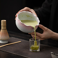 Ensemble Matcha Sept Pièces à Motif Floral, Nouveau Style Chinois, Coffret Cadeau Comprenant Bol à Thé avec Bec Verseur, Fouet Chasen, Cuillère Chashaku