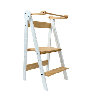 Children's Wooden Folding Learning Tower With Handrail Montessori Step <b>Stool</b> For Kids Solid Wood Construction - Product Image 2