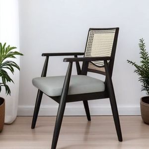Chaise en <span class=keywords><strong>osier</strong></span> nordique en bois massif, chaise de loisirs de <span class=keywords><strong>bureau</strong></span> avec dossier, chaise de salle à manger simple pour maison d'hôtes - Product Image 3