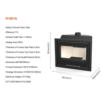 R1801A 16KW Intérieur Moderne Européen Intégré Chauffage À Bois Poêle À Bois Insert Cheminée À Bois pour Salon Villa