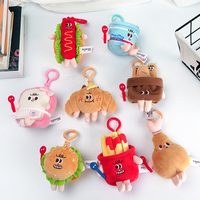 Vente en gros de nourriture Jouet en peluche OEM personnalisé Hamburger Hot Dog Tasse Nouilles Frites Croissant Pilon Toast Porte-clés en peluche