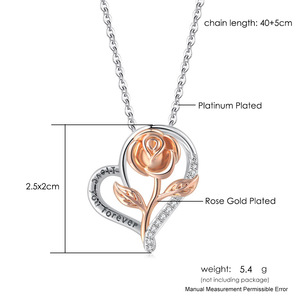 Collana con Ciondolo a Cuore con Rosa, Placcata in Platino con Zirconi, Scritta '<span class=keywords><strong>Ti</strong></span> <span class=keywords><strong>Amo</strong></span> per Sempre', Gioielli alla Moda, Regalo - Product Image 6