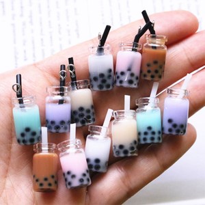 Breloque en résine boba, nouveau bijou personnalisé, avec perle, lait, bulle de thé, pendentif boba, artisanal unique, fait à la main, porte-clés de sac, boucles d'oreilles - Product Image 1