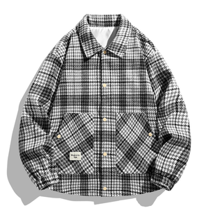 Veste décontractée pour <span class=keywords><strong>homme</strong></span> à <span class=keywords><strong>carreaux</strong></span> pied-de-poule classique, coupe ample, style rétro streetwear, col rabattu, boutonnée - Product Image 4