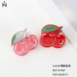 Pince à cheveux cerise 3,5 cm en acrylique, motif fruit, pour femmes et filles - Product Image 1