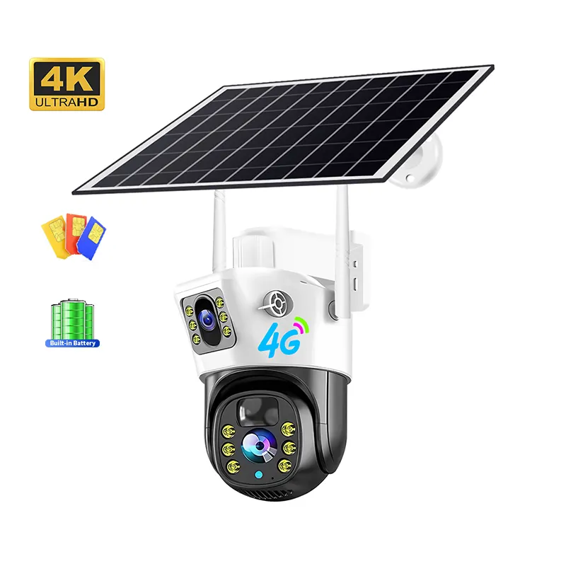 V380pro Solarpanel Cctv-Kamera Outdoor 4k Hd kabelloses 4G-Sicherheitssystem Ptz Weitwinkel-Heimansichtungskamera
