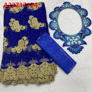 Bazin Riche ผ้าลูกไม้แอฟริกัน Bazin brode ลูกไม้กับหิน5 + 2หลาปักผ้าปักอย่างยั่งยืน - Product Image 4