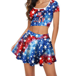 Jour de l'indépendance vêtements pour femmes adultes activités scolaires uniformes de cheerleading étoile rayé impression numérique hauts et jupes - Product Image 3