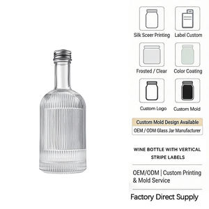 Botellas de Licor de Vidrio Transparente de 340 ml <span class=keywords><strong>con</strong></span> Rayas Verticales y Tapas de Rosca para <span class=keywords><strong>Vodka</strong></span>, Whisky, Tequila, Brandy y Ron, Venta al Por Mayor de Fábrica - Product Image 2