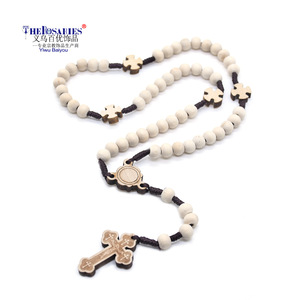 Collier de prière en bois avec croix, style vintage, unisexe, bijoux - Product Image 1