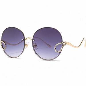 Lunettes de soleil tendance rétro 2020 pour hommes et femmes, grandes montures, sans monture, avec strass, UV400, rondes, avec perles - Product Image 3