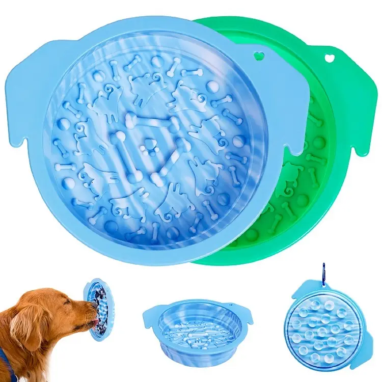 Ventosa multifuncional portátil para lamer comida, cuenco plegable de comida lenta, tazón de silicona para perros y mascotas, tazón para perro fácil de limpiar
