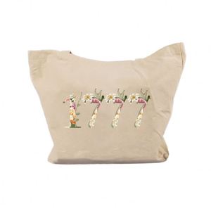 Sac fourre-tout réutilisable en toile beige avec impression florale scintillante et alphabet pour cadeau de mariage et shopping - Product Image 5