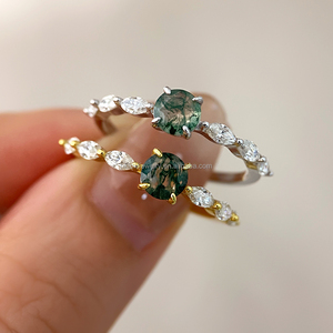 Nature Inspired Classic Brass Gemstone <b>Ring</b> with Round Cut Natural <b>Moss</b> <b>Agate</b> Silver Plated Healing for Women - Product Image 1