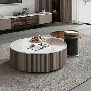 Hot Bán Đá Cẩm Thạch Top 2Pcs Bàn Kính Bộ Với Ngăn Kéo Lưu Trữ Vòng Trắng Bê Tông Bàn Cà Phê - Product Image 3