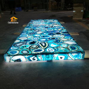 Sang trọng Backlit màu xanh mã não đá chiếu sáng đồ nội thất mờ Countertop bàn ăn hàng đầu - Product Image 2