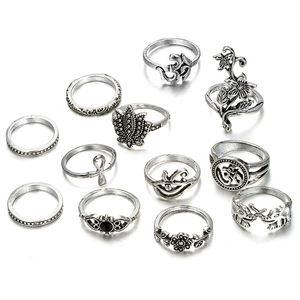 12 pz/set Boho Vintage Punk oro <span class=keywords><strong>argento</strong></span> pietra Midi <span class=keywords><strong>anelli</strong></span> per le donne bohémien fiore animale elefante anello Set gioielli - Product Image 4