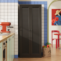 Meuble de rangement de cuisine moderne multi-niveaux avec portes à persiennes, structure en acier, organisateur de couverts et d'assiettes, compatible micro-ondes, facile à utiliser