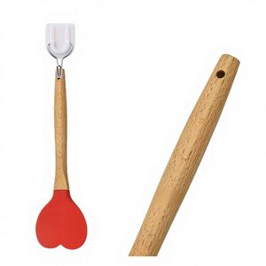 Wholesale Multi-Use Heart <b>Silicone</b> Spoon with Wooden Handle, Thoughtful Gift for Housewarming, Brand Promotion & Food Lovers - Product Image 1