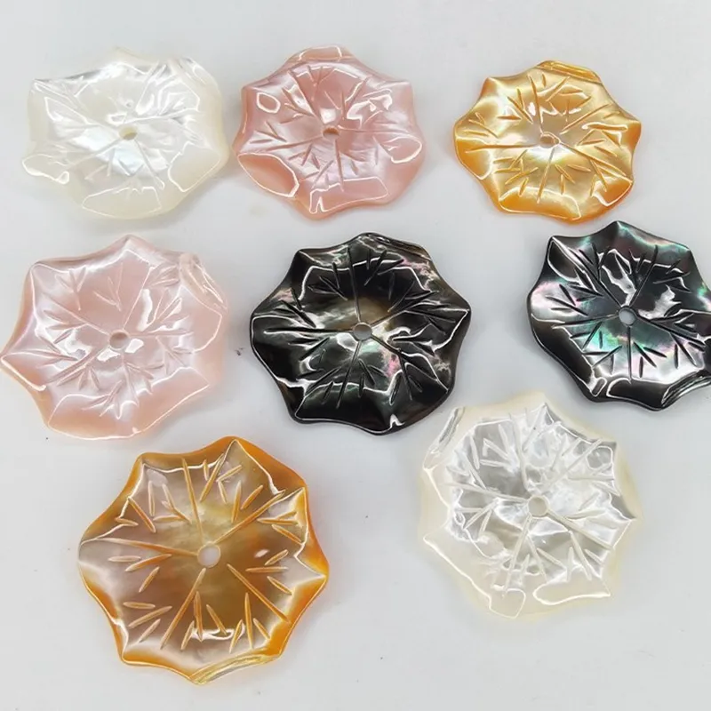 2023 produk baru hitam/kuning/putih/merah muda ibu dari kerang mutiara daun teratai DIY aksesoris perhiasan