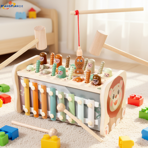 Jeu musical éducatif Montessori en bois pour enfants de 1 à 4 ans : Whack-A-Mole, Xylophone et Pêche - Product Image 3