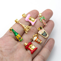 Breloques amusantes sur le thème du voyage : Tour Eiffel, machine à café, thé au lait, palmier, bouteille – Pendentifs DIY pour bracelet et collier