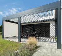 Gazebo de Jardín de Lujo, Techo de Patio Bioclimático Motorizado de Aleación de Aluminio, Pabellón con Rejillas y Canaletas Integradas